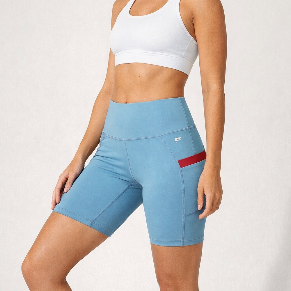 Fabletics On The Go High Waisted Biker Shorts Blue Pocket XS